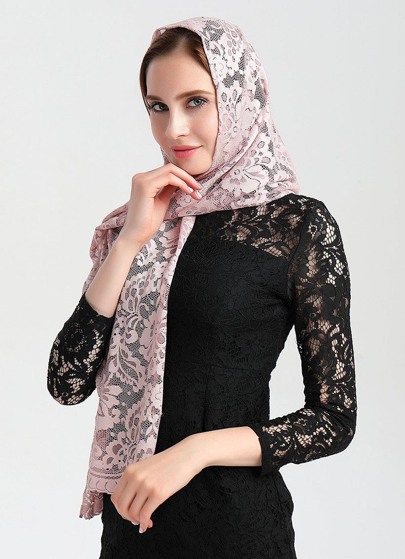 Leimandy Rectangular Lace Veil for Women Lace Scarf Catholic Orthodox Church Head Covering for Latin Mass Baptism Confirmation V25 (Dusty Pink) - Image 3
